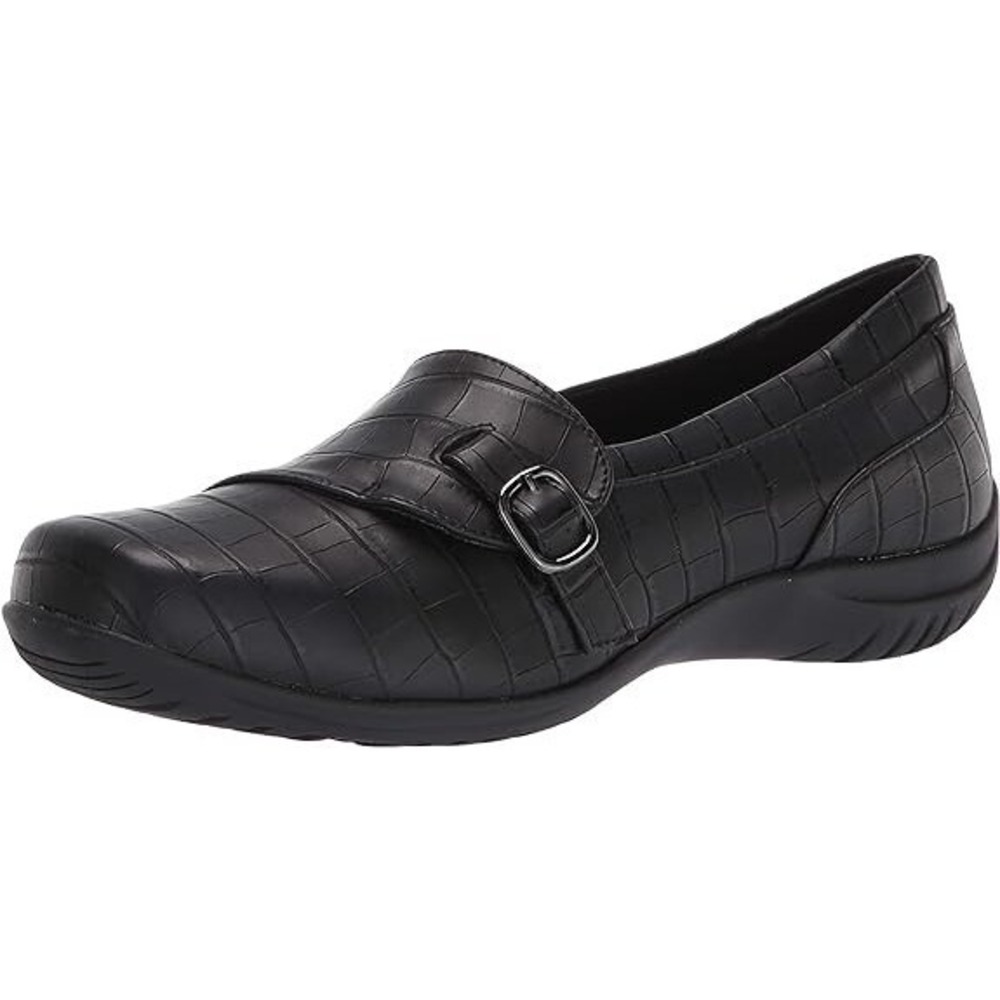 Easy Street 5 M Cinnamon Buckle Slip On Flats Closed‎ Black Crocodile Print NEW